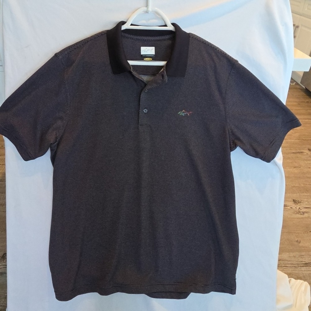 Greg Norman Polo Shirt Mens Size‎ L Black Shark Golf Casual Short Sleeve